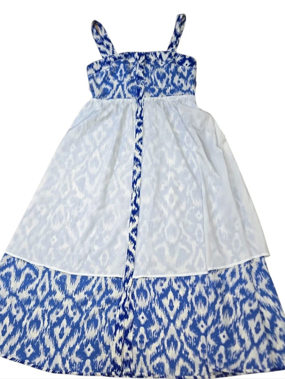 Cupshe Ruffle My Feathers Blue White Geo Print Button Front Maxi Dress Small